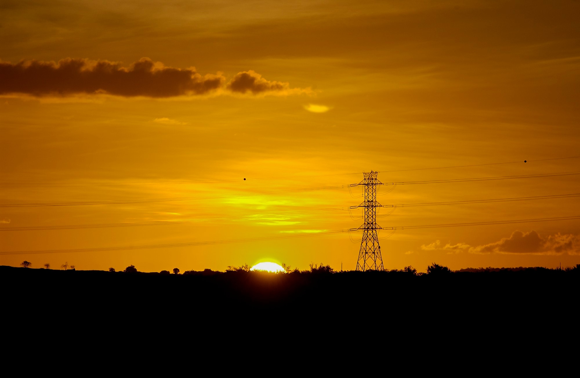 Electricity transmission network at sunset